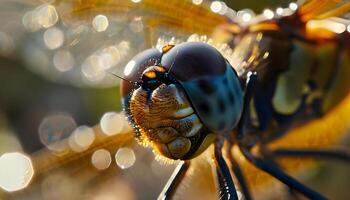 AI generated a close up of a dragonfly on a plant photo