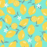 Seamless summer pattern with slices and whole lemons. vector