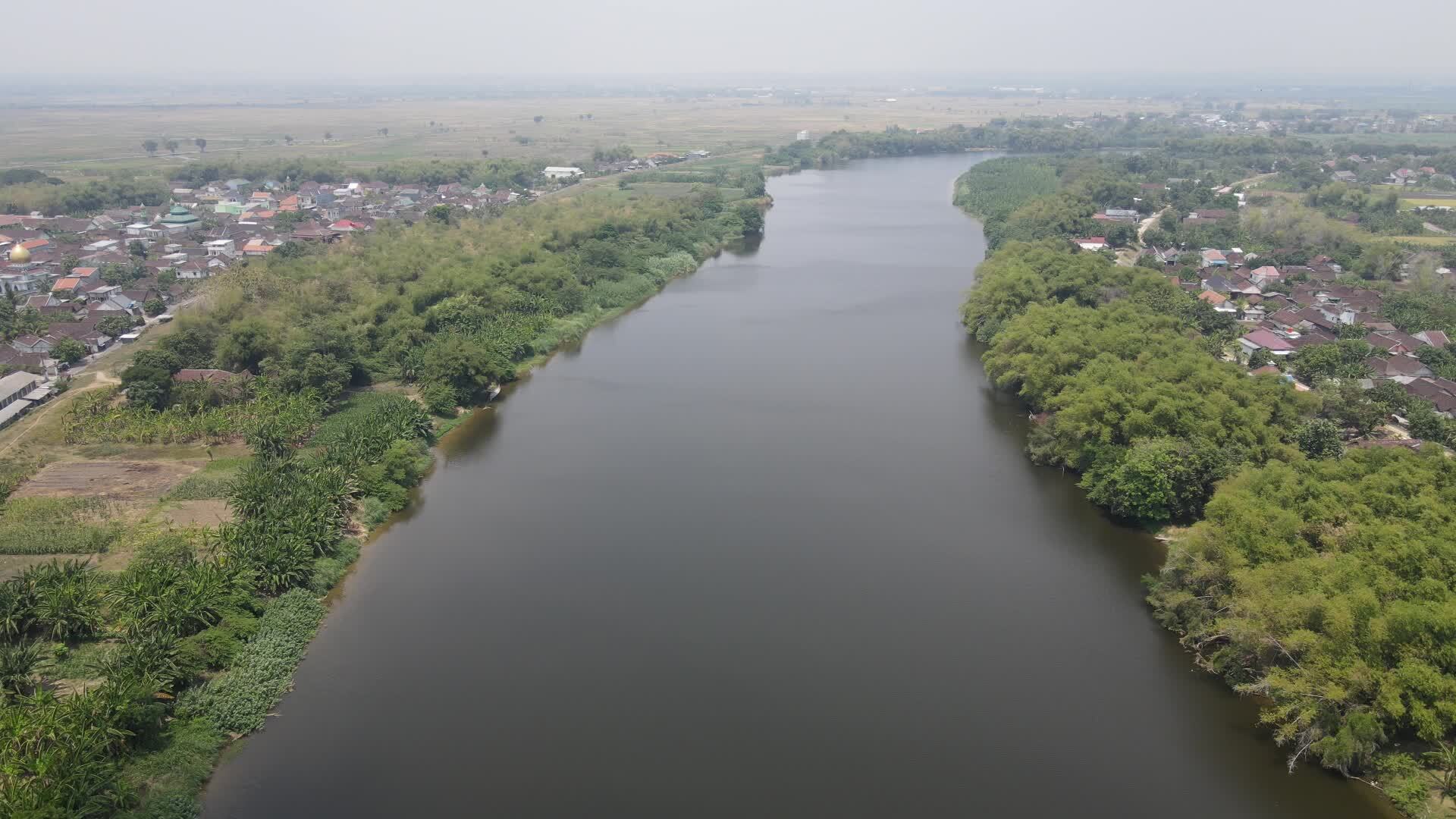 Aerial view of Bengawan Solo river in the morning, river in Central ...