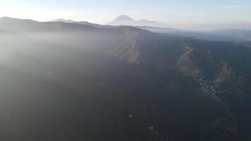 Aerial morning view of a mountain in Bromo, East Java, Indonesia video