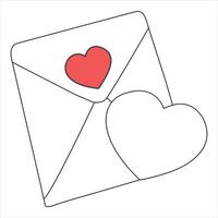 Single line continuous drawing of envelope with red heart and love letter.Template for invitations and love cards outline vector illustration