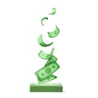 Green USA paper currency. Falling twisted money. 3d dollar isolated on white background. Realistic money business concept. Wealth and success symbol. Vector illustration