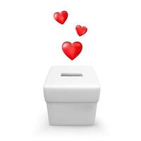 3D heart and cartoon white donation box. Donation and charity concept. Vector illustration