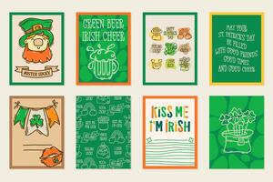 S t patricks día imprimible póster conjunto en garabatear estilo, dibujado a mano encantador temática irlandesa íconos y elementos. vector