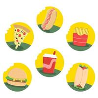 Pack of fast food icons, colorful, round icon vector