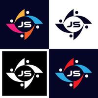 JS logo. JS set , J S design. White JS letter. JS, J S letter logo design. Initial letter JS letter logo set, linked circle uppercase monogram logo. J S letter logo vector design. pro vector