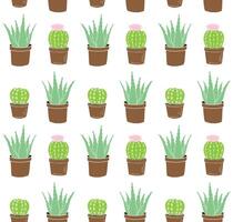 Seamless pattern of doodle aloe and cacti vector