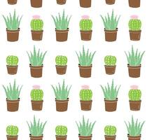 Seamless pattern of doodle aloe and cacti vector