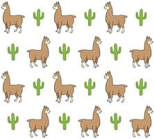 Seamless pattern of hand drawn llama and cactus vector