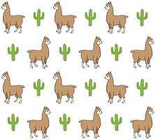 Seamless pattern of hand drawn llama and cactus vector