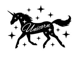 vector mano dibujado letras en unicornio silueta