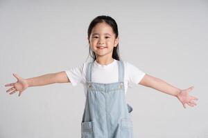 Portrait of a lovely Asian baby girl posing on a white background photo