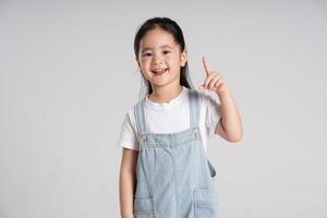 Portrait of a lovely Asian baby girl posing on a white background photo