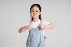 Portrait of a lovely Asian baby girl posing on a white background photo