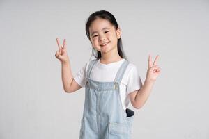 Portrait of a lovely Asian baby girl posing on a white background photo