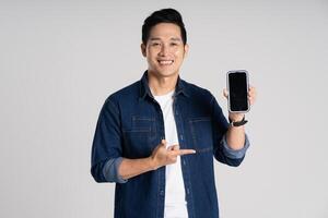 Portrait of Asian man posing on white background photo