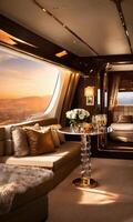 AI generated Interior of a luxury business jet airplane. Luxury travel. ai generative photo