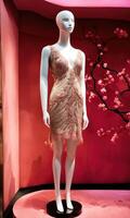 AI generated mini dress with low neckline on a mannequin. ai generative photo