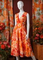AI generated Fashionable evening orange summer dress on a mannequin. ai generative. ai generative photo