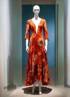 AI generated Fashionable evening orange summer dress on a mannequin. ai generative. ai generative photo