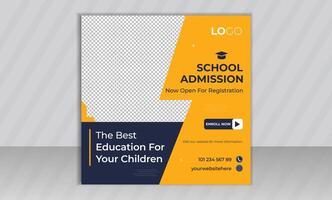 Trendy Editable Professional school admission marketing social media post and banner template design. Promotion schooling advertising Web Banner Ads Stories flyer poster vector