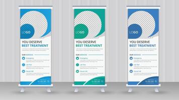 Modern Medical Roll Up banner stand vector creative design set, Hospital x banner or sale banner template billboard of trendy flag banner or pull up banner, Standee clinic template