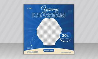 Yummy ice cream restaurant business marketing social media post or ads or web banner template design, Fresh pizza, burger, pasta online sale promotion flyer or poster vector
