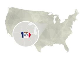 poligonal resumen Estados Unidos mapa con magnificado Iowa estado. vector