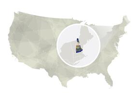 poligonal resumen Estados Unidos mapa con magnificado nuevo Hampshire estado. vector