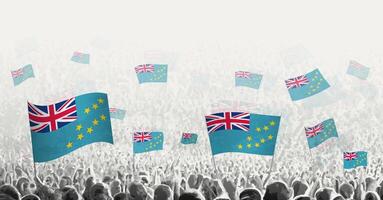 Abstract crowd with flag of Tuvalu. Peoples protest, revolution, strike and demonstration with flag of Tuvalu. vector