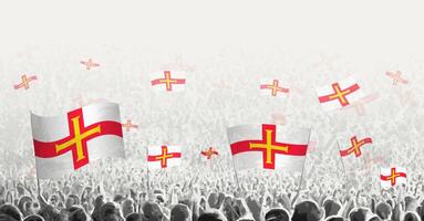 Abstract crowd with flag of Guernsey. Peoples protest, revolution, strike and demonstration with flag of Guernsey. vector