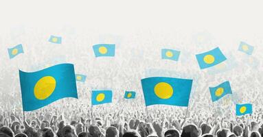 Abstract crowd with flag of Palau. Peoples protest, revolution, strike and demonstration with flag of Palau. vector