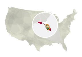 poligonal resumen Estados Unidos mapa con magnificado Florida estado. vector