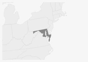 Map of USA with highlighted Maryland state map vector