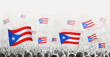 Abstract crowd with flag of Puerto Rico. Peoples protest, revolution, strike and demonstration with flag of Puerto Rico. vector