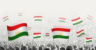 Abstract crowd with flag of Tajikistan. Peoples protest, revolution, strike and demonstration with flag of Tajikistan. vector