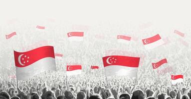 Abstract crowd with flag of Singapore. Peoples protest, revolution, strike and demonstration with flag of Singapore. vector