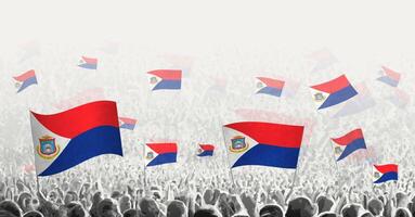 Abstract crowd with flag of Sint Maarten. Peoples protest, revolution, strike and demonstration with flag of Sint Maarten. vector