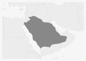 mapa de medio este con destacado saudi arabia mapa vector