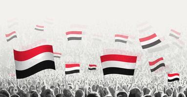 Abstract crowd with flag of Yemen. Peoples protest, revolution, strike and demonstration with flag of Yemen. vector