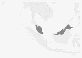 Map of Asia with highlighted Malaysia map vector