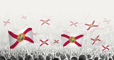resumen multitud con bandera de Florida. pueblos protesta, revolución, Huelga y demostración con bandera de Florida. vector