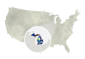 poligonal resumen Estados Unidos mapa con magnificado Michigan estado. vector