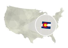 poligonal resumen Estados Unidos mapa con magnificado Colorado estado. vector