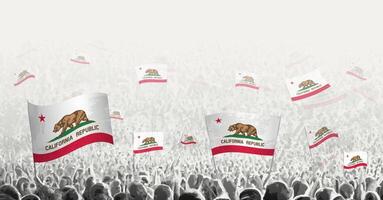 Abstract crowd with flag of California. Peoples protest, revolution, strike and demonstration with flag of California. vector