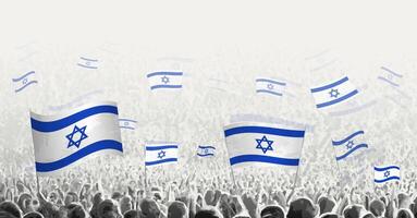 Abstract crowd with flag of Israel. Peoples protest, revolution, strike and demonstration with flag of Israel. vector