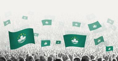 Abstract crowd with flag of Macau. Peoples protest, revolution, strike and demonstration with flag of Macau. vector