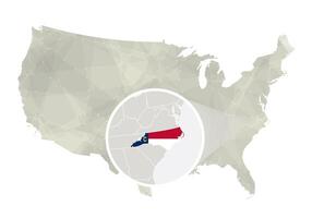 poligonal resumen Estados Unidos mapa con magnificado norte carolina estado. vector