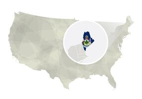 poligonal resumen Estados Unidos mapa con magnificado Maine estado. vector
