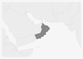 Map of Middle East with highlighted Oman map vector